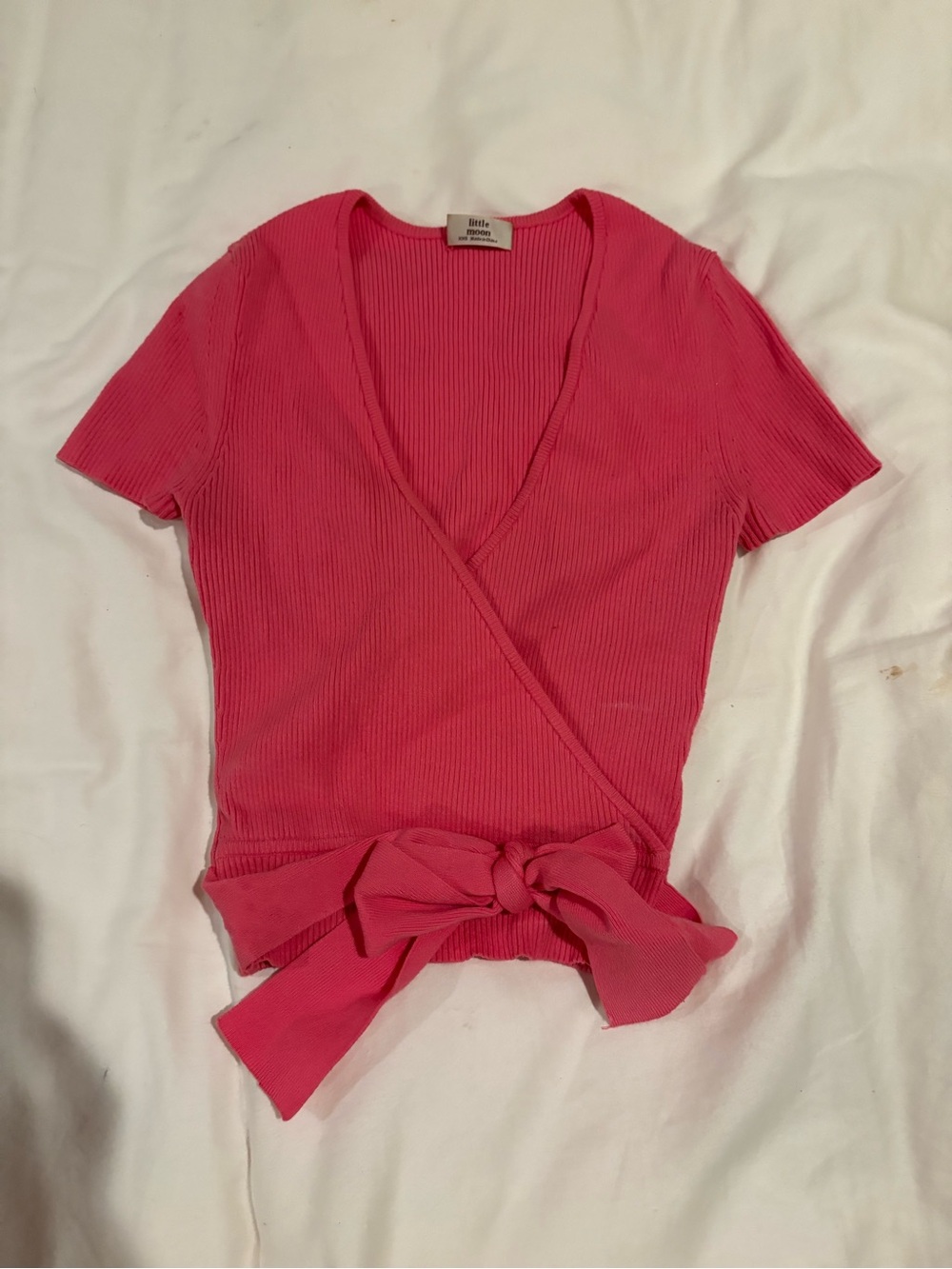 Aritzia Ribbed Wrap Short Sleeve Top - Pink